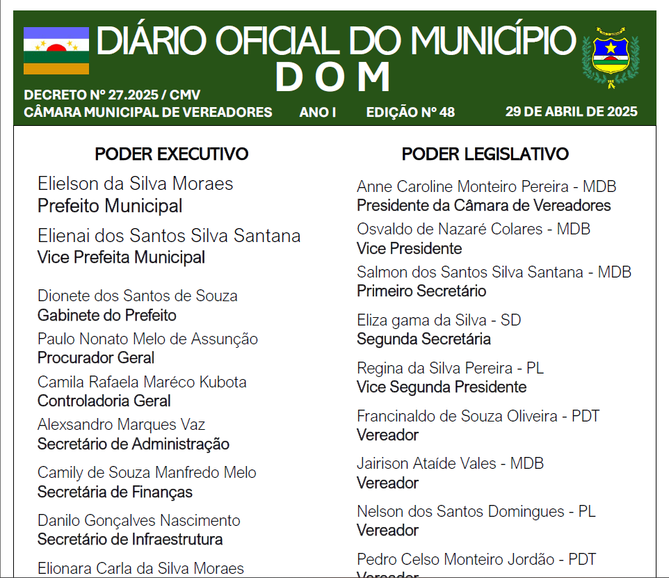 DIÁRIO OFICIAL - EDIÇÃO N° 48 - 29 DE ABRIL DE 2025